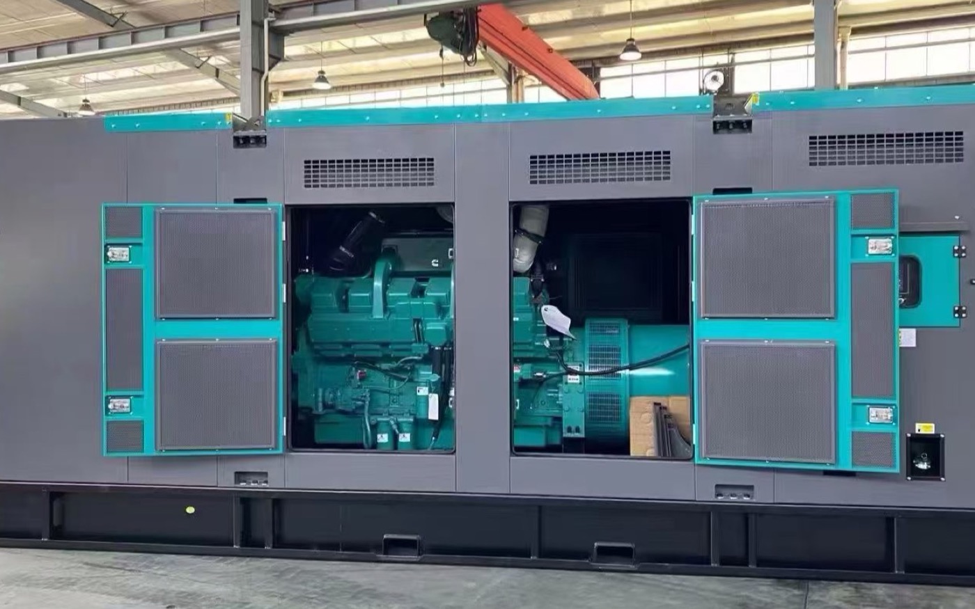 Real open industrial generator package photographed for shopping mall and mixed-use backup power quotation inquiries